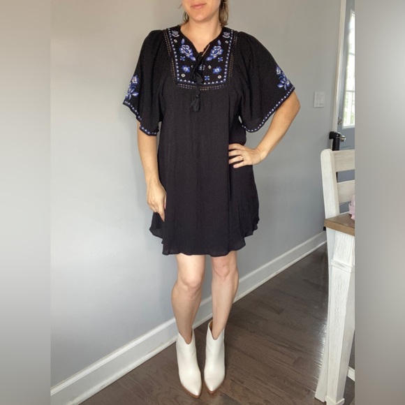 Blue Rain Dresses & Skirts - Blue Rain boho dress size s, black dress with embroidered detail. Cobalt blue